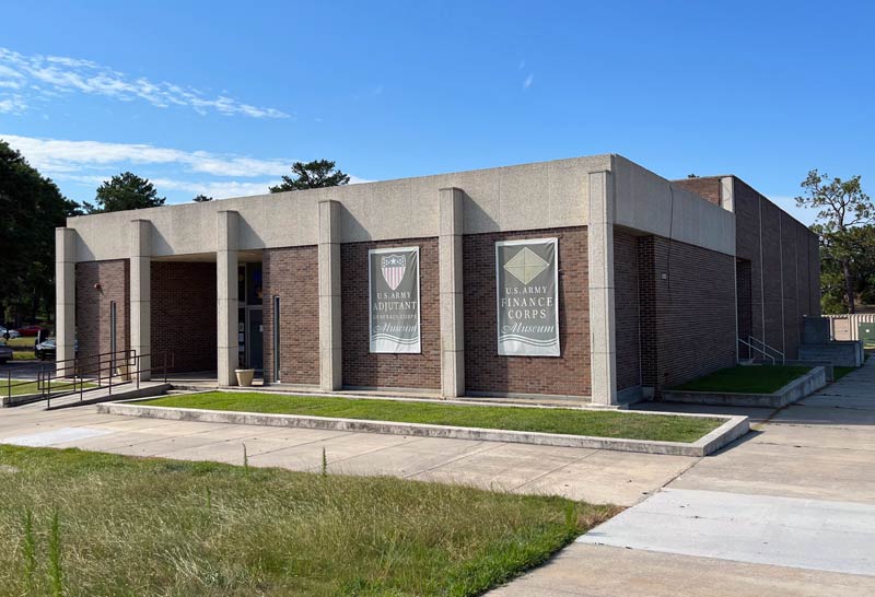 Outside facing the main building of the U.S. Army Adjutant General's Corps Museum.